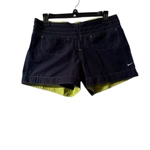 Nike Women's Dark Navy Athletic Shorts with Lime Green Liner